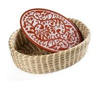 Hostess Terracotta Bread Warmer Basket with Stone, Serving Bread Baskets - Perfect Gifts for Sourdough Bakers & House Warming