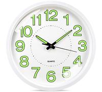 HOSTON Luminous Wall Clock, 12 Inch Silent Non-ticking Quartz Night Light Wall Clock Round Battery Powered Large Display for Home Bedroom Kitchen Living Room Office School Garage (White)