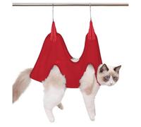 HOSTPATH Cat Grooming Hammock Harness for Small Dogs,Pet Hammock Restraint Bag for Bathing Nail Trimming Ear Eye Claw Care_L(Red), Large