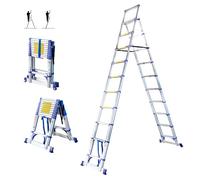 Hoström Extendact11 Aluminium Telescopic Step Ladder, 150 kg Load Capacity, 320 cm Max Height, Grey