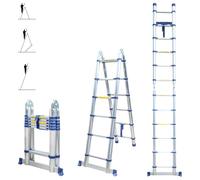 HOSTRÖM Stempakt Telescopic Articulated Ladder 3.2 m, 2-in-1 Folding Multi-Purpose Ladder & Step Ladder, 2x5 Steps, Professional Extension Ladder, Max Working Height 4.1 m, 5-Year Warranty