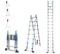 HOSTRÖM Stempakt Telescopic Articulated Ladder 5.0 m, 2-in-1 Folding Multi-Purpose Ladder & Step Ladder, 2x8 Steps, Professional Extension Ladder, Max Working Height 5.9 m, 5-Year Warranty