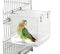 HOSUKKO Bird Bath for Cage No-Leakage 6.4inch x 6.4inch Acrylic Clear Bird Bathtub Parrot Parakeets Shower Bird Feeder for Cage Bathtub Box for Small Bird Parrot with 4 Hooks