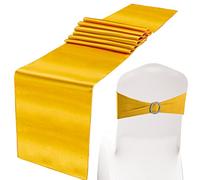 Hosuly 50 Pcs Gold Chair Sashes Bow with 10 Pcs Satin Table Runner Spandex Chair Sashes with Buckle Slider Satin Silk Table Runner for Wedding Ceremony Banquet Hotel Party Rectangle Round Table Decor