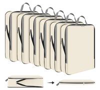 Hosuly 6 Pcs Large Compression Packing Cube Bag 17.3 x 12.6'' Travel Expandable Space Saving Organizers for Luggage Storage (Beige)