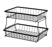 HOSY 2 Tier Steel Basket, Standing Storage Rack Ideas for Fruits, Vegetables, Bread, etc. (14-inch)