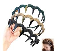 HOSYH Vintage High Skull Reversible Headband with Teeth, Fashion High Cranium Headbands, Non-slip Decorative Accessories for Women (A (Black,Green, khaki), L)