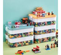 Hot 2 Layer Kids Building Blocks Storage Box Adjustable Lego-Compatible Storage Container Plastic with Handle Grid Toy Organizer 1 layer Green