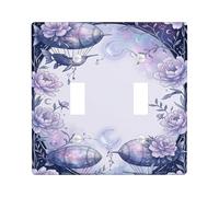 Hot Air Air-Float Balls Double Light Switch Cover Plate, Fanciful Fantasy Flower Moon None Violet Plastic Standard Size Wall Switch Plates Accents for New Apartment Home Bedroom Office Decor