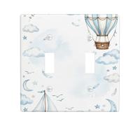 Hot Air Air-Float Balls Double Light Switch Cover Plate, Fanciful Playful Sailboat Clouds Spring Light Blue Plastic Standard Size Switch Plate Decorative for Home Living Room Bedroom Bathroom Decor