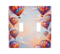 Hot Air Air-Float Balls Double Light Switch Cover Plate, Summer Playful Cloud Sky Summer Blue Plastic Standard Size Toggle Light Switch Cover for Home Living Room New Apartment Decor