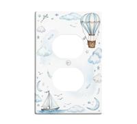 Hot Air Air-Float Balls Duplex Outlet Covers Wall Plate, Fanciful Playful Sailboat Clouds Spring Light Blue Plastic Double Power Outlet Cover Plate for New Apartment Home Bedroom Office Decor