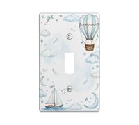 Hot Air Air-Float Balls Single Light Switch Cover Plate, Fanciful Playful Sailboat Clouds Spring Light Blue Plastic Decorative Wall Plates for Home Living Room Bedroom Bathroom Decor (Single)