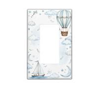 Hot Air Air-Float Balls Single Rocker Light Switch Cover, Fanciful Playful Sailboat Clouds Spring Light Blue Plastic Standard Size Switch Plate Decorative for Home Living Room Bedroom Bathroom Decor