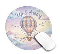 Hot Air Air-Float Balls Small Mouse Pad, Fanciful Dreamy Clouds Birds Spring Pastel Blue Round Rubber Washable Stitched Edge Cloth Mousepad Desk Accessories for Gaming Computer Laptop Round 8x8 Inch