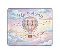 Hot Air Air-Float Balls Small Mouse Pad, Fanciful Dreamy Clouds Birds Spring Pastel Blue Square Rubber Non Slip Portable Travel Mousepad Accessories for Office Home Computer Laptop Square 8x10 Inch