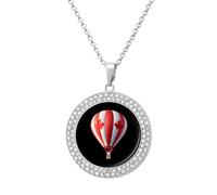Hot Air Ballon Canada Flag Fashion Women's Diamond Necklace Shiny Round Pendant Jewelry Romantic Gifts