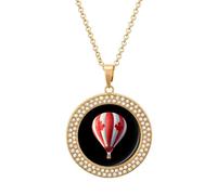 Hot Air Ballon Canada Flag Fashion Women's Diamond Necklace Shiny Round Pendant Jewelry Romantic Gifts