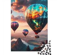 Hot Air Balloon 1000 Pc Thickened Paper Earth Hot Air Balloon Puzzle Grown-Ups Relaxation Hobby Easy Store Engaging Brain Teaser 38x26cm/1000pcs