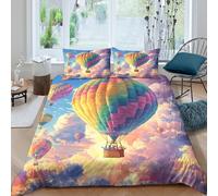 Hot Air Balloon 3D Print Bedding Sets 3 Pieces Comforter Sky Adventure Duvet Cover Soft Microfibre Beddings Set with Pillowcases, Zipper King(220x240cm)