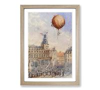 Hot Air Balloon Above Paris by Camille Gravis Framed Print | A2 Oak Framed Wall Art | Ready to Hang | Modern Nature Picture | Living Room Bedroom Lounge Office