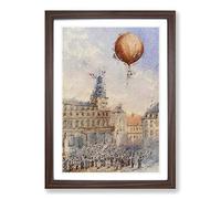 Hot Air Balloon Above Paris by Camille Gravis Framed Print | A2 Walnut Framed Wall Art | Ready to Hang | Modern Nature Picture | Living Room Bedroom Lounge Office