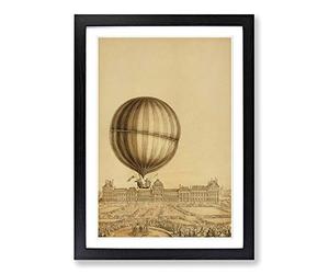 Hot Air Balloon Above Versailles Palace Framed Print | A2 Black Framed Wall Art | Ready to Hang | Modern Cityscape Picture | Living Room Bedroom Lounge Office