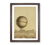 Hot Air Balloon Above Versailles Palace Vintage Framed Print | A2 Walnut Framed Wall Art | Ready to Hang | Classic Cityscape Picture | Living Room Bedroom Lounge Office