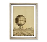 Hot Air Balloon Above Versailles Palace Vintage Framed Print | A3 Oak Framed Wall Art | Ready to Hang | Classic Cityscape Picture | Living Room Bedroom Lounge Office