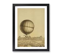 Hot Air Balloon Above Versailles Palace Vintage Framed Print | A4 Black Framed Wall Art | Ready to Hang | Classic Cityscape Picture | Living Room Bedroom Lounge Office