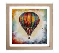 Hot Air Balloon Abstract Art No.1 Framed Print | 18x18 Inch Oak Framed Wall Art | Ready to Hang | Abstract Fantasy Picture | Living Room Bedroom Lounge Office