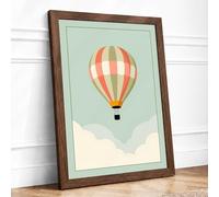 Hot Air Balloon at Dawn Minimalist Framed Wall Art Print A2 (59.4×42cm) Walnut, Wall Decor for Living Room, Bedroom, Office & Home, Ready to Hang, Art Gift