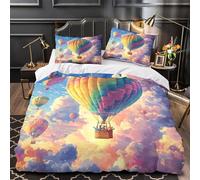 Hot Air Balloon Bedding Duvet Covers Set 3D Print Sky Adventure Quilt Cover Bedding Sets, Microfibre Set with Pillowcases,for Boys Girls Single(140x200cm)
