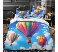 Hot Air Balloon Bedding Duvet Covers Set 3D Print Sky Adventure Quilt Cover Bedding Sets, Microfibre Set with Pillowcases,for Boys Girls Single（140x200cm）