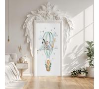 Hot Air Balloon Cartoon Door Sticker Self-Adhesive 80X202 cm, Cute Wildlife Kids Door Stickers Poster Removable Vinyl Wallpaper Poster for Interior Bedroom Decor