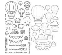 Hot Air Balloon Clouds Lovely Animals Dies and Stamp Sets for Card Making Birds Elephants Cats Pigs Birthday Celebratiions Metal Cutitng Dies Match Clear Silicone Seal Stamp for Paper Crafting