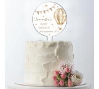 Hot Air Balloon Design Personalised Baby Shower Cake Topper - Baby Party Keepsake - Acrylic Cake Decoration - Pink, Blue or Brown Options - Gender Reveal Ideas (Brown)