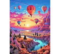 Hot Air Balloon Diamond Art Kits, 5D Sunset Landscape Diamond Painting for Adults, DIY Mountains Lake Full Round Drill Gem Kits for Gift Home Wall Decor 12x16 Inch