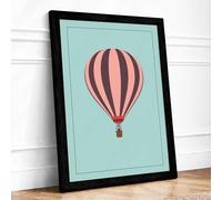 Hot Air Balloon Dream Minimalist Framed Wall Art Print A2 (59.4×42cm) Black, Wall Decor for Living Room, Bedroom, Office & Home, Ready to Hang, Art Gift