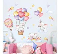 Hot Air Balloon Elephant Wall Stickers Pink Ballons Animals Wall Decals Peel and Stick Baby Nursery Girls Bedroom Toddler Room Wall Decor