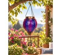 Hot Air Balloon Garden Ornament,Solar Garden Decor,Rainbow Outdoor Lantern | Purple Hot Air Balloon Solar Light, Solar Powered Hanging Patio Balcony Decor, Waterproof Garden Accessories