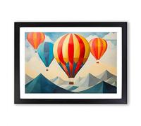 Hot Air Balloon Geometric Framed Print | A2 Black Framed Wall Art | Ready to Hang | Modern Fantasy Picture | Living Room Bedroom Lounge Office