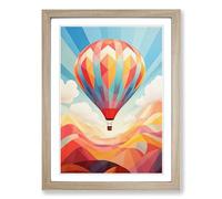 Hot Air Balloon Geometric Framed Print | A2 Oak Framed Wall Art | Ready to Hang | Modern Fantasy Picture | Living Room Bedroom Lounge Office