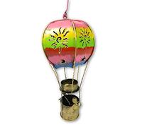 Hot Air Balloon Hanging Metal Ornament Tea Light/Candle Holder - Multicoloured, 25cm with Sturdy Hook - Detailed Ballon & Basket Design - Unique, Handmade Candle Holders - Garden & Home Decoration