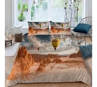 Hot Air Balloon Junior Duvet Cover Sets Hill Landscape Bedding Set 3D Print Quilt Cover 120x150 cm Soft Microfiber Lightweight with Zipper Closure and 2 Pillowcases e-3092