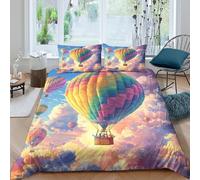 Hot Air Balloon Microfibre Duvet Cover Set Soft Breathable Brushed Bedding Sets Sky Adventure Quilt Covers with Matching Pillowcase Double(200x200cm)