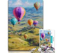 Hot Air Balloon Oil Painting Puzzles for Teenagers Teens 1000pc Puzzle,Stress Reliever Staycation Kill Time with Matching Poster And Trivia Sheet 38x26cm