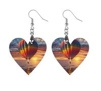 Hot Air Balloon Over Ocean Women Dainty Drop Earring Heart Earring | Lightweight Earrings,Wooden Dangle Jewelry,Stylish Party Accessory