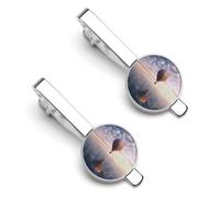 Hot Air Balloon Over The Sea 2 Pcs Tie Clips for Men Necktie Tie Bar