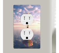 Hot Air Balloon Over The Sea Duplex Receptacle Outlet Covers, 1-Gang Standard Size Wall Plates, Unbreakable Polycarbonate Dual Outlet Faceplates Covers For Kitchen Home Kids Room Decor 4.5" X 2.76"